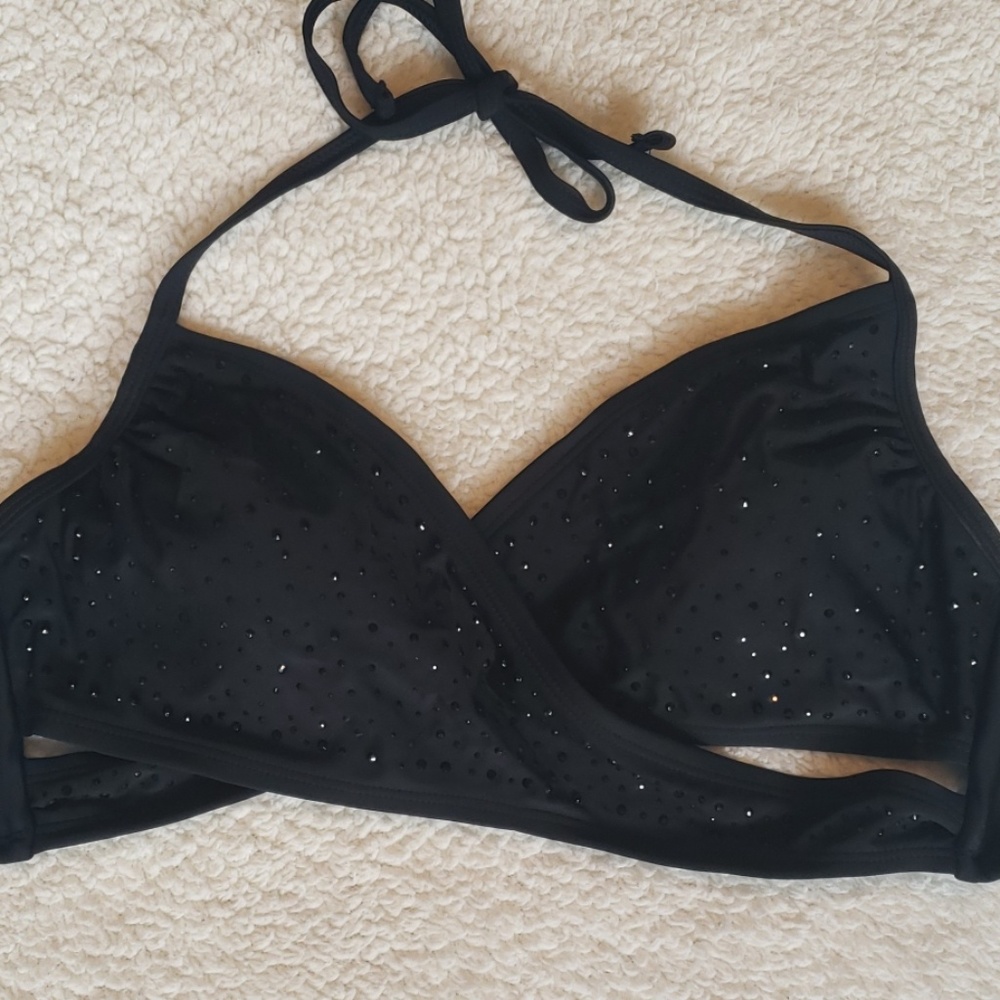 Black rhinestone bikini top